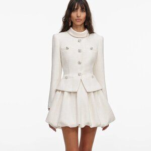 Self-Portrait cream Tweed dress with long sleeves